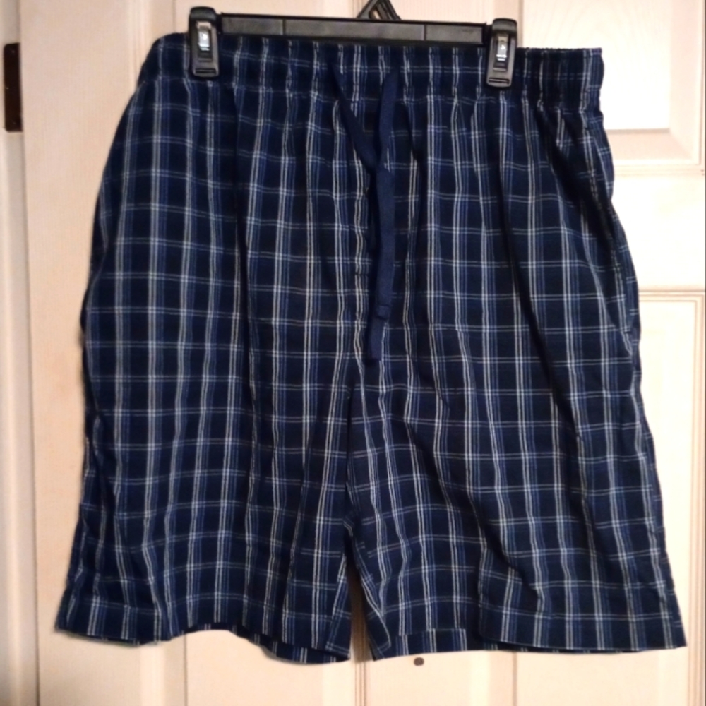 Men's Hanes Blue Plaid Drawstring Pajama Shorts XL